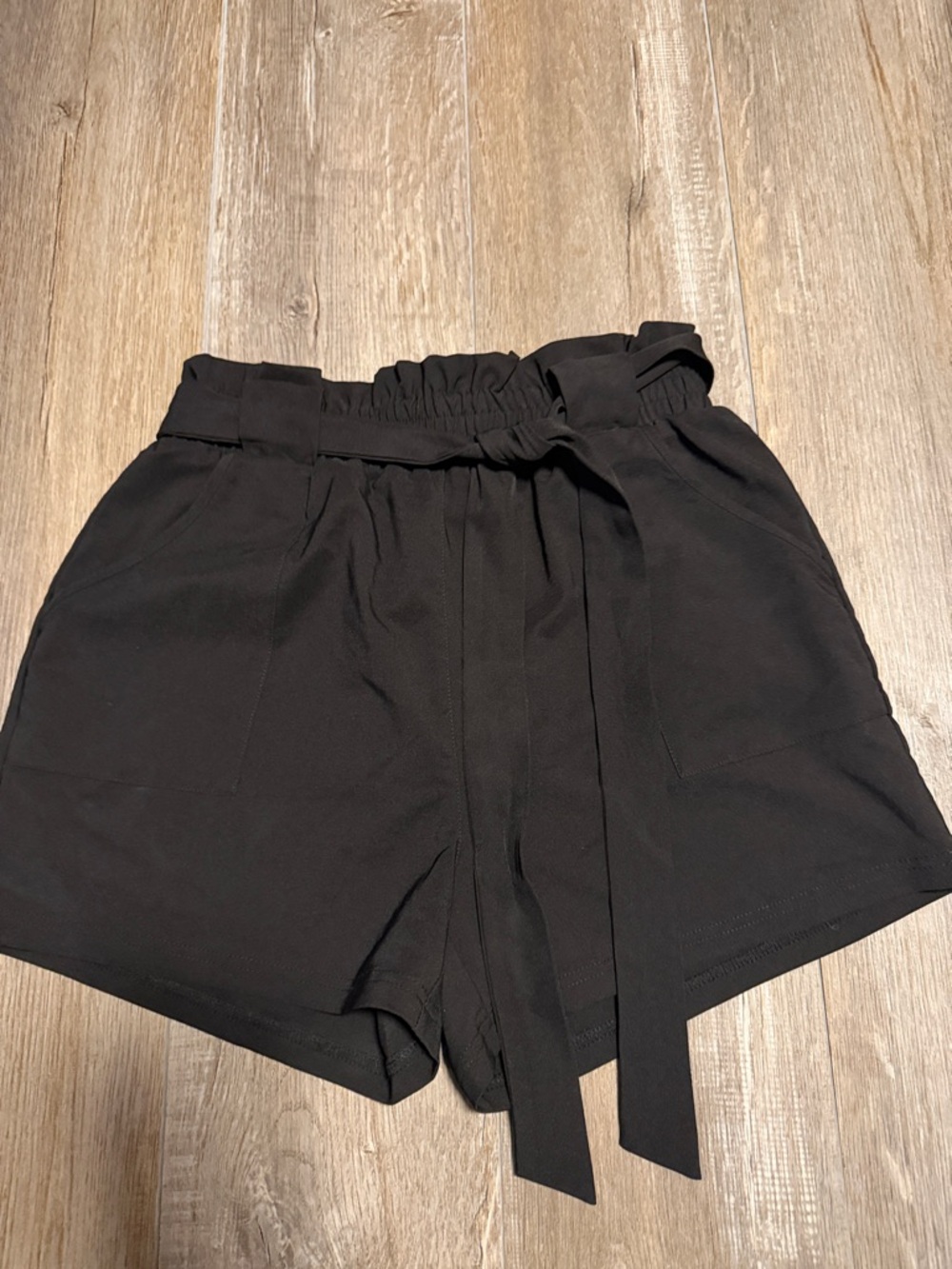 Grace Karin Black High-Rise Paperbag Shorts with Tie